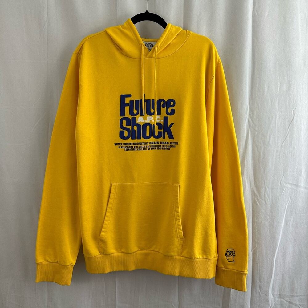 NWT MEN'S SPACY LONG SLEEVE HOODED SWEATSHIRT A.P.C. X BRAIN DEAD - YELLOW SZ XL